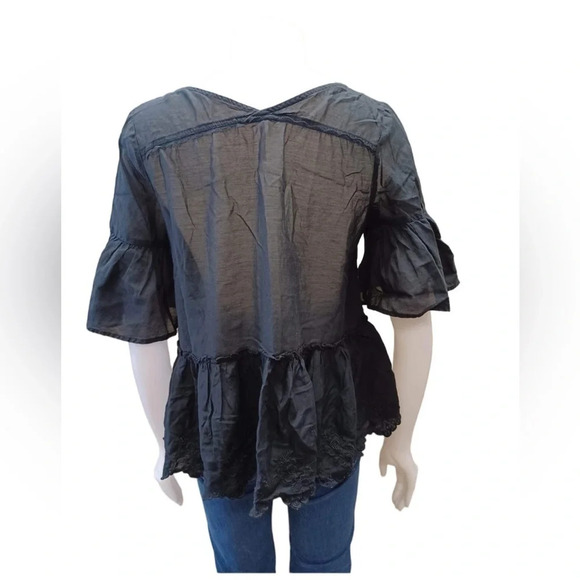 Free People Black Bell Sleeve Top  Size Small - Picture 2 of 9